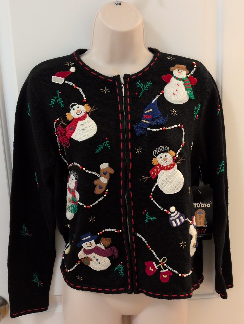Vintage Designers Originals Studio Snowman Christmas Cardigan Sweater